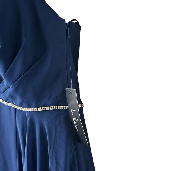 NWT Lulus 6 She's Gorgeous Navy Blue Lace-Up Rhinestone Maxi Dress 126$ - Picture 11 of 16